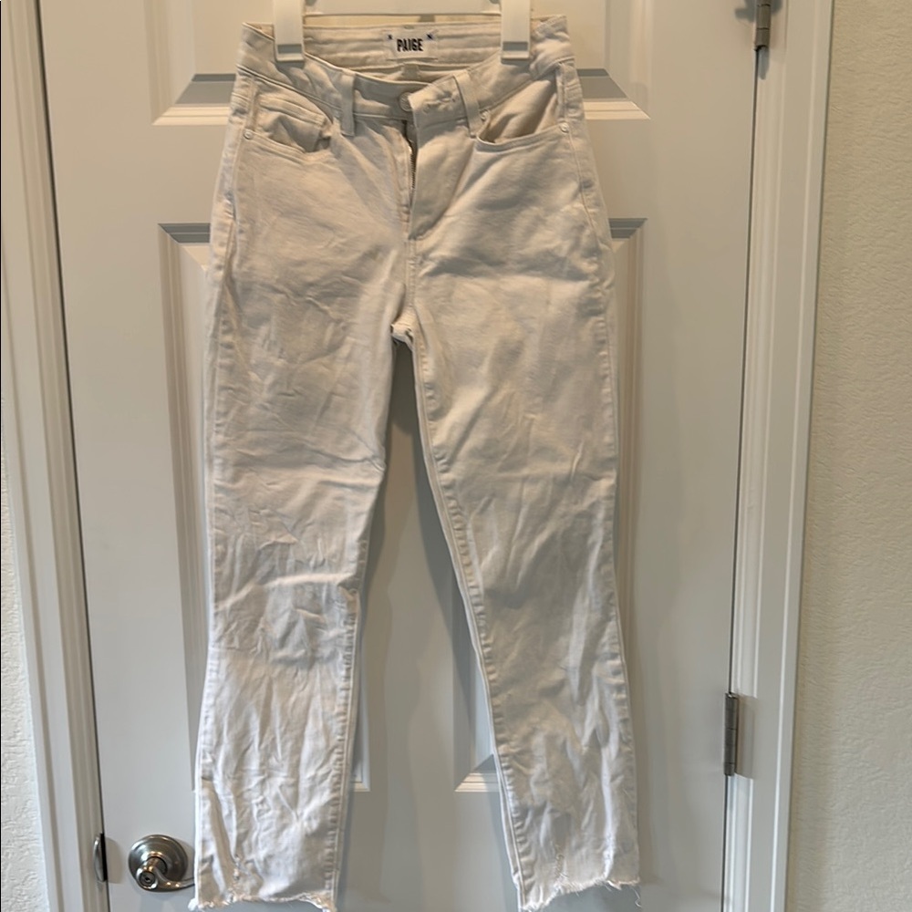 PAIGE Cream Straight Leg Jeans